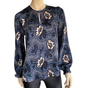 Ted Baker Oversize Floral Black Blue Ecru Blouse Sz Sm